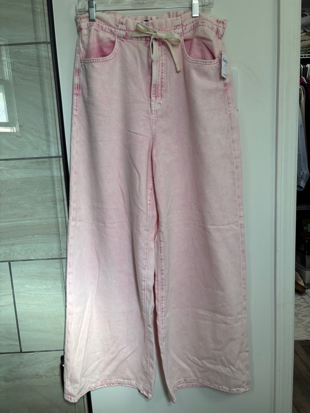 GAP Pale Pink Wide-Leg Jeans with Drawstring